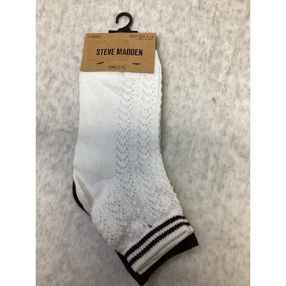 Steve Madden Womens 2 Pack Anklet Socks Black White Pointelle SMSKL1131 5-10